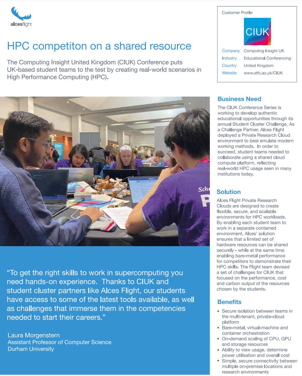 As Team <a href="/ClusDur/">ClusDur</a> come towards the end of their @ISChpc cluster challenge competition one of our #CIUK competition partners <a href="/alcesflight/">Alces Flight</a> has produced this excellent study of the #CIUK2022 Cluster Challenge... have a read ➡️➡️➡️ …ces-flight.s3.eu-west-1.amazonaws.com/Marketing/succ… 

#CIUK2022_SCC