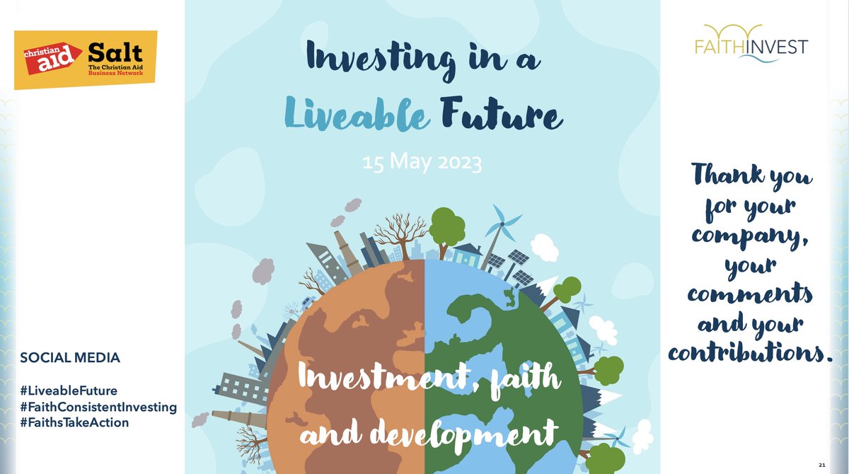 faithinvest1's tweet photo. Today in an excellent conference we heard from CEOs & senior leadership of faith-based NGOs and business networks – which together manage nearly £600bn worth of funds – how they would invest in a #LiveableFuture https://t.co/2eU6BSqcgm.
White paper coming soon!
@christian_aid https://t.co/bDjbRy18bM