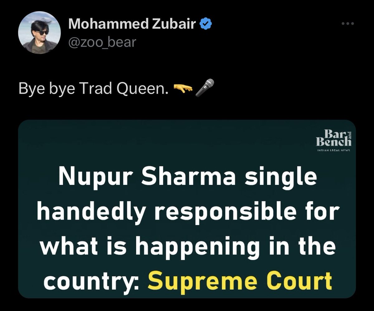 shambhav15's tweet photo. Nupur Sharma will likely never live a normal life, while His purposefully edited video got people k!lled, and he gets to roam free and tweet sh!t like this

This is Abrahamic privilege https://t.co/vuQ5QhfdmQ