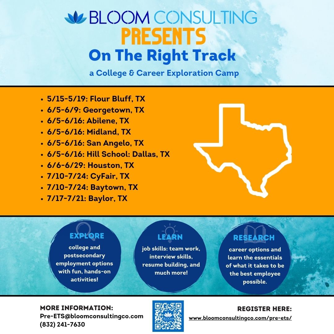 consult_bloom's tweet photo. This week marks the beginning of our summer camps! There's still time to sign up for camps in Texas, Nevada, Wyoming, Montana, and Virginia. Attached is the list of Texas camps. For a complete list or to sign up, look here: https://t.co/2pMXcPoTz5 #preets #bloomconsulting https://t.co/26bXEF3Qym