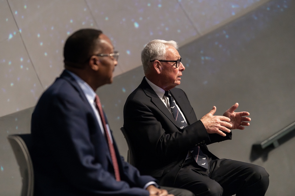 UNDAerospace's tweet photo. UND Aerospace Flight Physiology was proud to host two-time shuttle astronaut Winston Scott and the "father of flight physiology" Major General George Anderson on campus this week. 

Both are board members of ETC, the manufacturer of both our spatial disorientation trainers. https://t.co/skmxT4tMD4