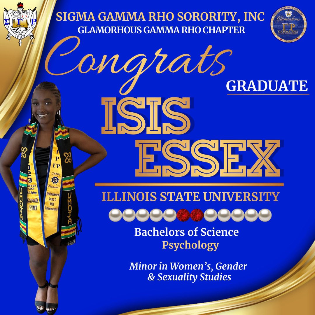 Sigma_GammaRho's tweet photo. Congratulations to Soror Isis Essex🥳!
Isis graduated recently with a Bachelor’s of Science in Psychology, minoring in Women’s, Gender, & Sexuality Studies🧠.
#PoodlesGraduate #GlamorousGammaRho #SGRHO #SigmaGammaRho #ISU26 #ISU25 #ISU24 #ISU23 https://t.co/mQzQoNYQeN