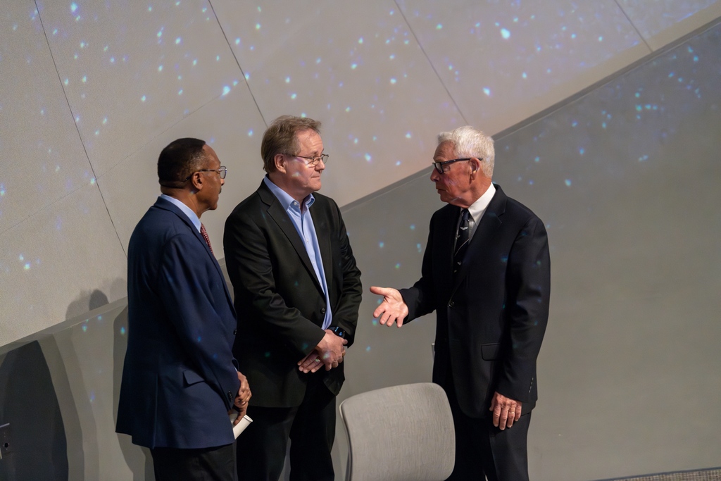 UNDAerospace's tweet photo. UND Aerospace Flight Physiology was proud to host two-time shuttle astronaut Winston Scott and the "father of flight physiology" Major General George Anderson on campus this week. 

Both are board members of ETC, the manufacturer of both our spatial disorientation trainers. https://t.co/skmxT4tMD4
