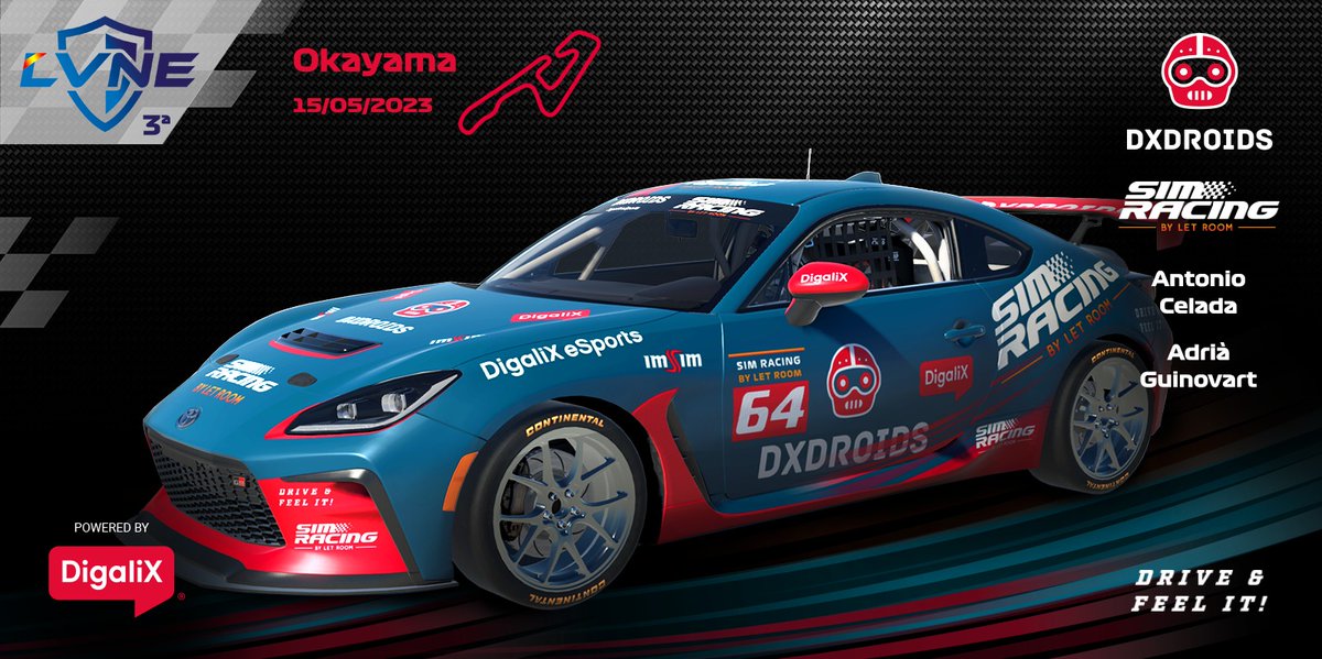 DxDroids Simracing by LR (@dxdroids_team) on Twitter photo 🔴🔵🟠 #iRacing
A por todas en la nueva cita de DXDroids by Let Room Academy 🦾 3ª División #LVNE2023 <a href="/DriversparadeCb/">Drivers Parade Club</a>
🏁 Okayama
Pilotos
🤖 <a href="/Mimajuto/">Toni Celada</a>
🤖 <a href="/AdriaGuinovart/">Adrià Guinovart Costa</a>
🚗 Toyota GR86
📺 twitch.tv/advncesic
⏰ 22.30 h
💙#DriveandFeeLit 🔴🔵🟠 #iRacing
A por todas en la nueva cita de DXDroids by Let Room Academy 🦾 3ª División #LVNE2023 <a href="/DriversparadeCb/">Drivers Parade Club</a>
🏁 Okayama
Pilotos
🤖 <a href="/Mimajuto/">Toni Celada</a>
🤖 <a href="/AdriaGuinovart/">Adrià Guinovart Costa</a>
🚗 Toyota GR86
📺 twitch.tv/advncesic
⏰ 22.30 h
💙#DriveandFeeLit