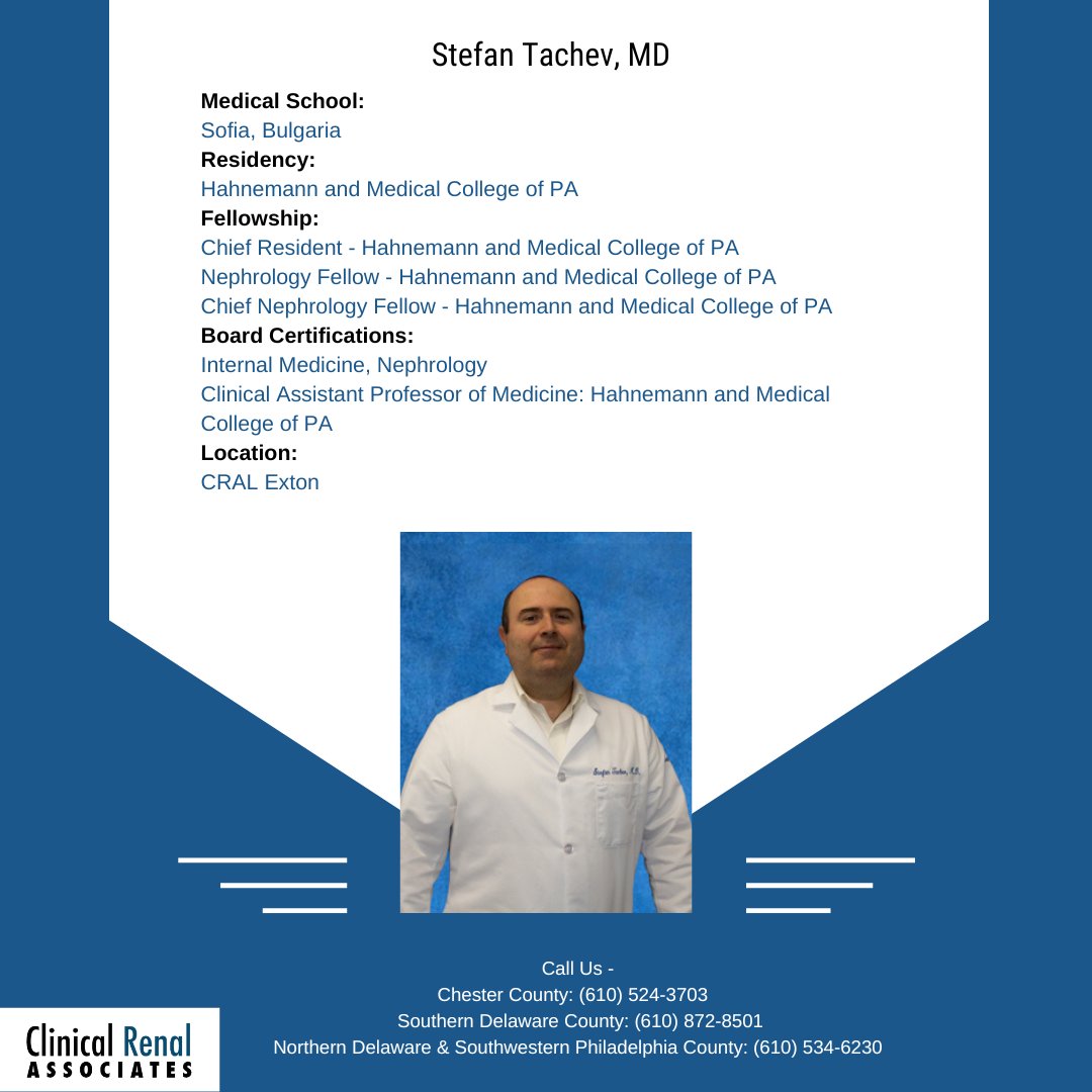 Clinical_Renal: Meet our physician, Stefan Tachev - ow.ly/Vzp550Ol8Nt
To book an appointment with us, visit- ow.ly/qV2V50Ol8Ns
#health #dialysis #transplant #KidneyDisease #CKD #ClinicalRenalAssociates #kidneys #kidneytransplant #kidneyheal…