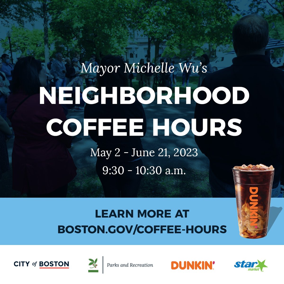 CityOfBoston's tweet photo. Join us for Neighborhood Coffee Hours with @MayorWu this week!

May 17: East Boston
May 19: Downtown/West End 

Learn more ☕ https://t.co/6vmi2QCoOw https://t.co/77TTsBLZfx
