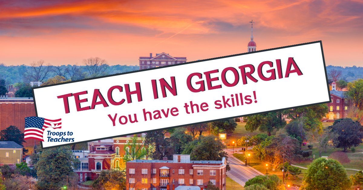 TTT_DANTES's tweet photo. TEACH K-12 IN GEORGIA
Looking to teach after #military service? See what Georgia schools have to offer! TTT has an education contact to help get you started. 
Email ttt@navy.mil for more information
TTT: https://t.co/leiDAVnXVM
MORE INFO: https://t.co/4pfBd2FTXH https://t.co/VL3uuyIjVy