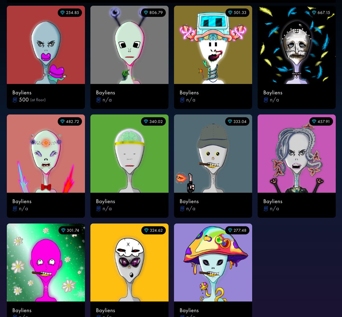 Seriously, just click this link and take 3 minutes to appreciate the art in <a href="/Coktok/">Coktok</a>'s #Bayliens collection.

paintswap.finance/marketplace/fa…

Intricate and minimalist, 16-bit and hi-res, 2D and 3D, colourful and monochrome: the @BayliensFTM collection has it all.

Proud to be a holder!