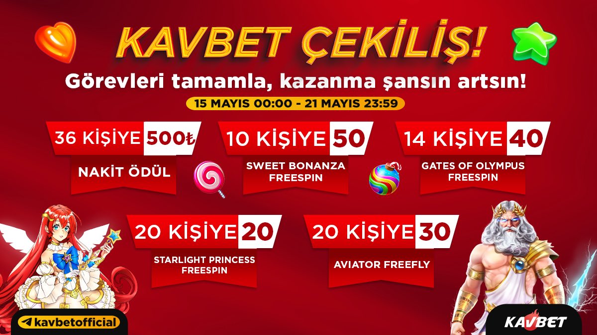 🎟️Tek yapmanız gereken link üzerinden siteye gidip görevleri yerine getirmek, yaptığınız her görev için extra hak kazanabilirsiniz. 

✅ Çekiliş Giriş linkine ve bilgilendirme metnine Telegram adresimizden ulaşabilirsiniz!

✈️ Telegramda “ kavbetofficial “ arama yapabilirsiniz.