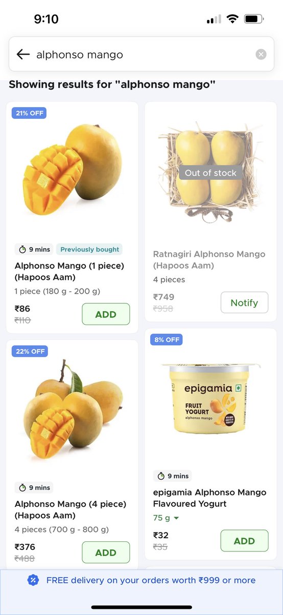 vikrantc1984's tweet image. @letsblinkit I hv an issue with d mango pricin on ur app. 1mango costs Rs 86, but whn I click to buy4, the price increases by 30 Rs. Logically, buyin in bulk shld reslt in a lowr rate due to economies of scale. Cn u pls explain pricin inconsistency #PricingIssue #CustomerFeedback