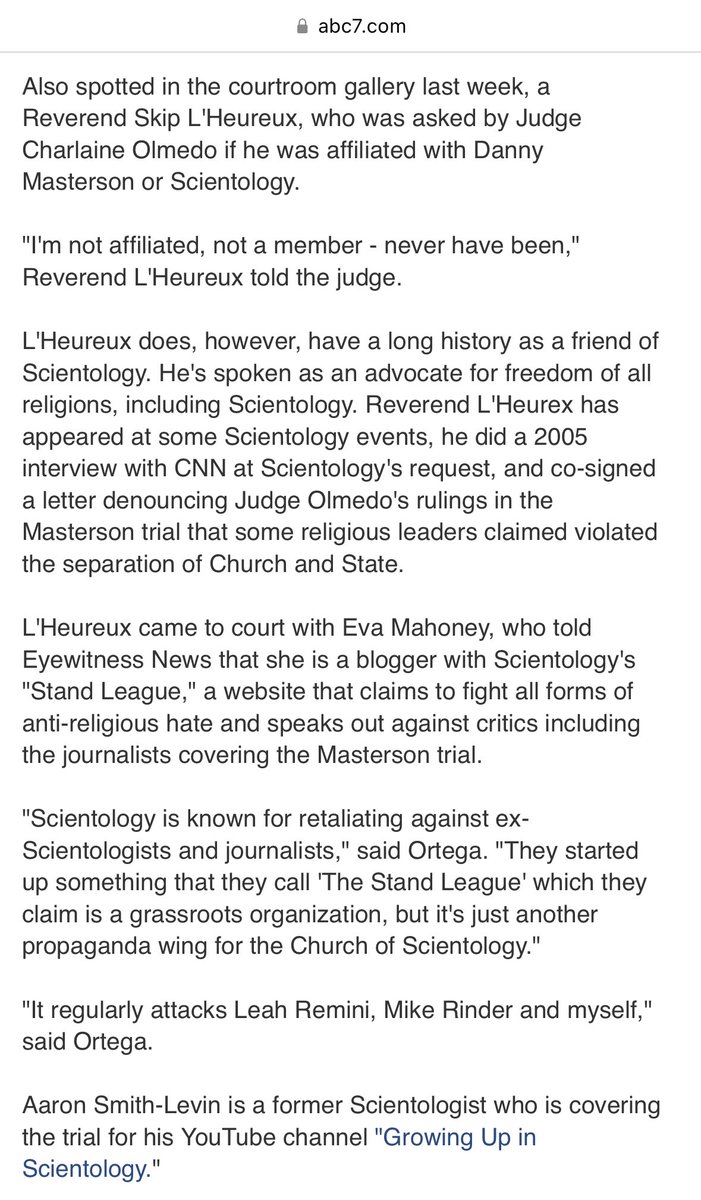 @TheIMFCsocial Has nothing to do w/religious freedom.

This is re: Scientologist Danny Masterson’s rape trial. Scientology has lawyers, not affiliated w/the case, sitting in the courtroom, intimidating the witness. COS is not a religion, and u, Rev L'Heureux, seem to b very close to them.