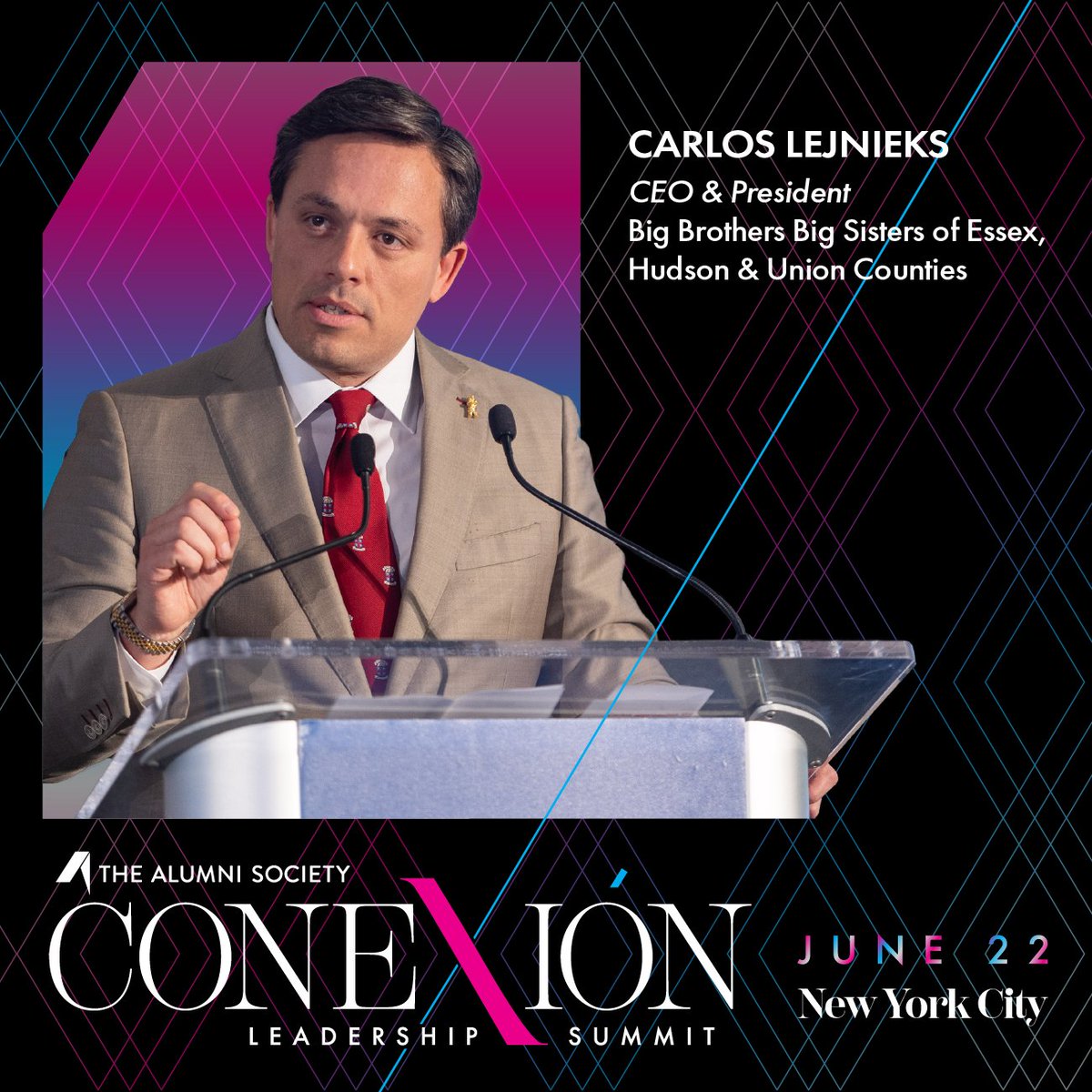📣 Excited to announce that Carlos Lejnieks, CEO of Big Brothers Big Sisters of Essex, Hudson &amp; Union Counties, will be joining us as a speaker at The Alumni Society 2023 Leadership Summit! 🎙️Register now! hubs.la/Q01PVrTh0

#TheAlumniSociety #2023LeadershipSummit #ConeXión