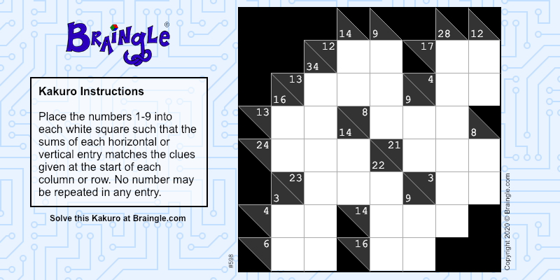 braingle's tweet photo. Braingle's Weekly Kakuro Challenge :: The average time for today's #kakuro #puzzle is 4.7 minutes. Can you beat this? Please reply with your time. Try it here: https://t.co/Ytc45KNMDa 🔢🏆 #dailychallenge https://t.co/m5S0RfQ2Or