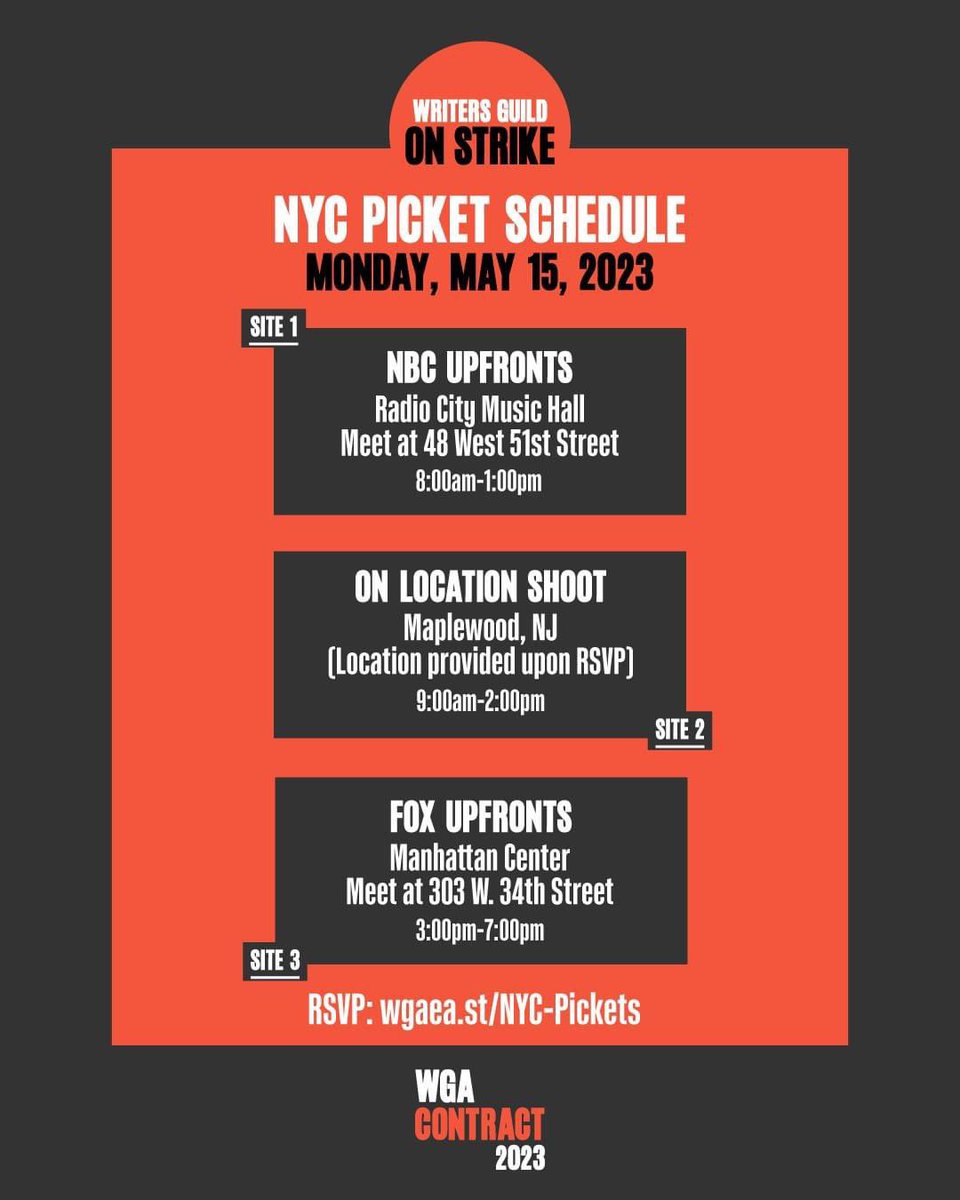 CwaNew's tweet photo. #WGAEast #WGAWest #Nabetcwa #WGAstrike #WGA Massive turnout today at #NBCUpfronts #FoxUpfronts https://t.co/k1wWkbqN9Z