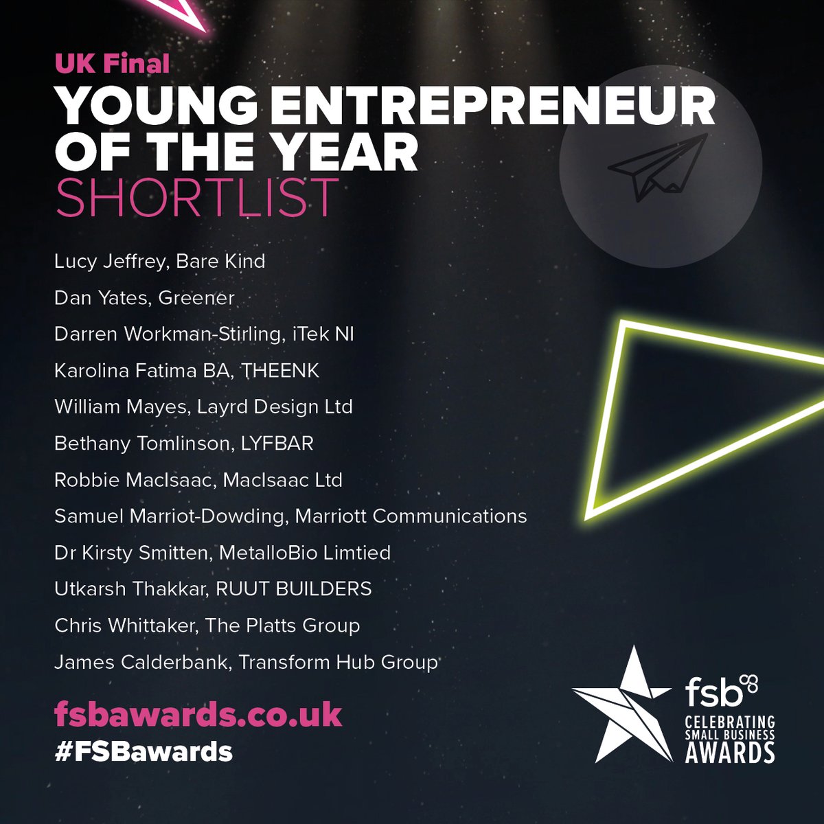 FSBHisashiK's tweet image. Good luck to everyone shortlisted for the Young Entrepreneur of the Year award, at this year&apos;s #FSBawards UK Final 🎉🎊🎇

@FSB_Scotland&apos;s winner @RobbieMacisaac from the West of Scotland is one of them! Fingers crossed for Robbie 🤞🤞🤞