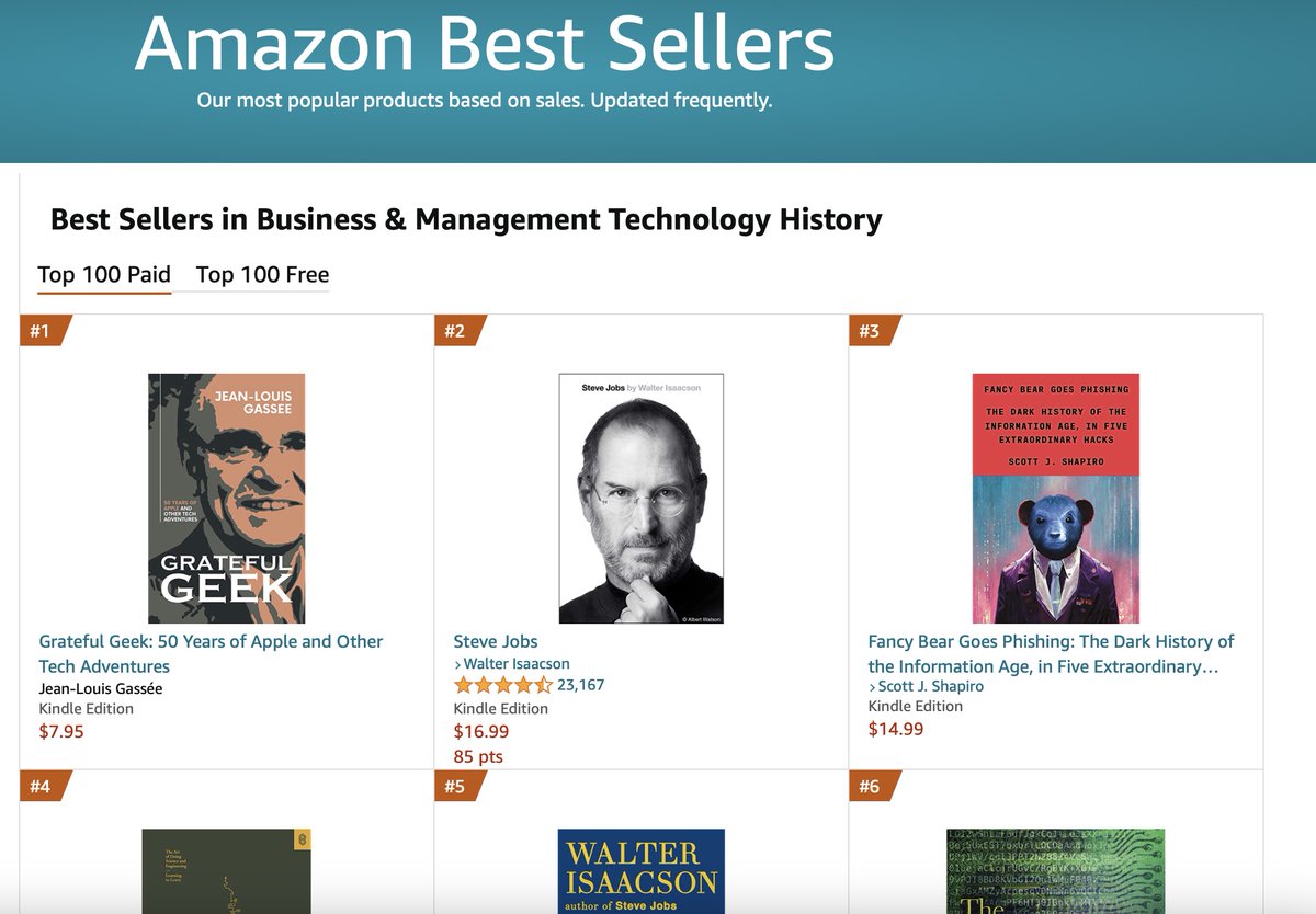 GratefulGeek's tweet photo. "Grateful Geek" @gassee  &amp; Steve Jobs together again is a great reminder of their great influence on the tech field. The meaning is beyond coincidental. 
#1 Best Seller  #1 Hot New Release
THANK YOU!
Order here -> https://t.co/cJfaYS3fTw 
@tim_cook @Apple @frogtwitt @Paul_Gassee https://t.co/qKSGTLnxqV