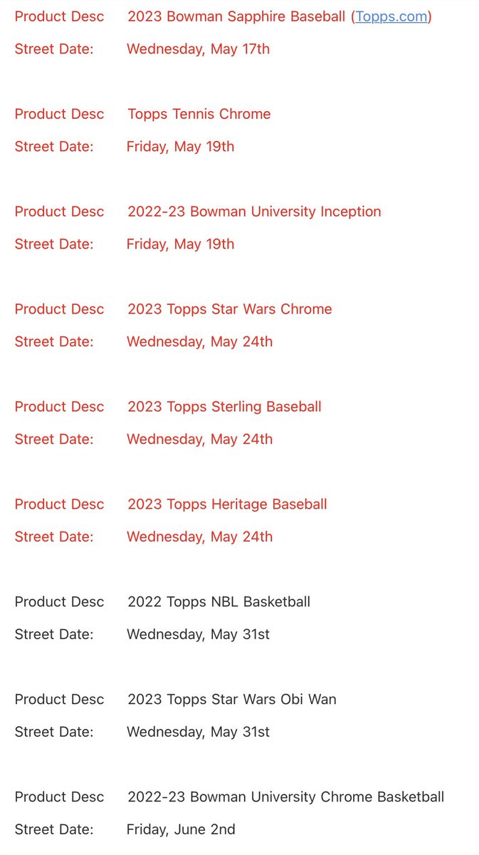 Sports Stuff Hub LLC on Twitter "Updated Topps release schedule Make