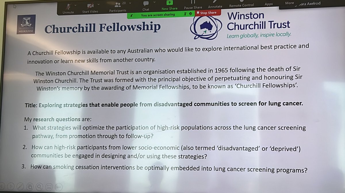 A great seminar <a href="/nicole_rankin8n/">A/Prof Nicole Rankin</a> on implementation strategies that enable people from disadvantaged communities to screen for #lungcancer in Australia.  <a href="/MGH_CASI/">MGH Center for Aging and Serious Illness (CASI)</a> <a href="/harvardmed/">Harvard Medical School</a> <a href="/MonganInstitute/">Mongan Institute</a>