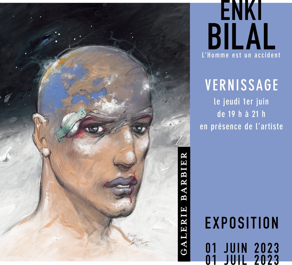 L’Hommes est un accident, mon livre d’entretien avec Enki Bilal devient une #exposition à la <a href="/GalerieBarbier/">Galerie Barbier</a> !! 

Rendez-vous à partir du 1er juin 🔥