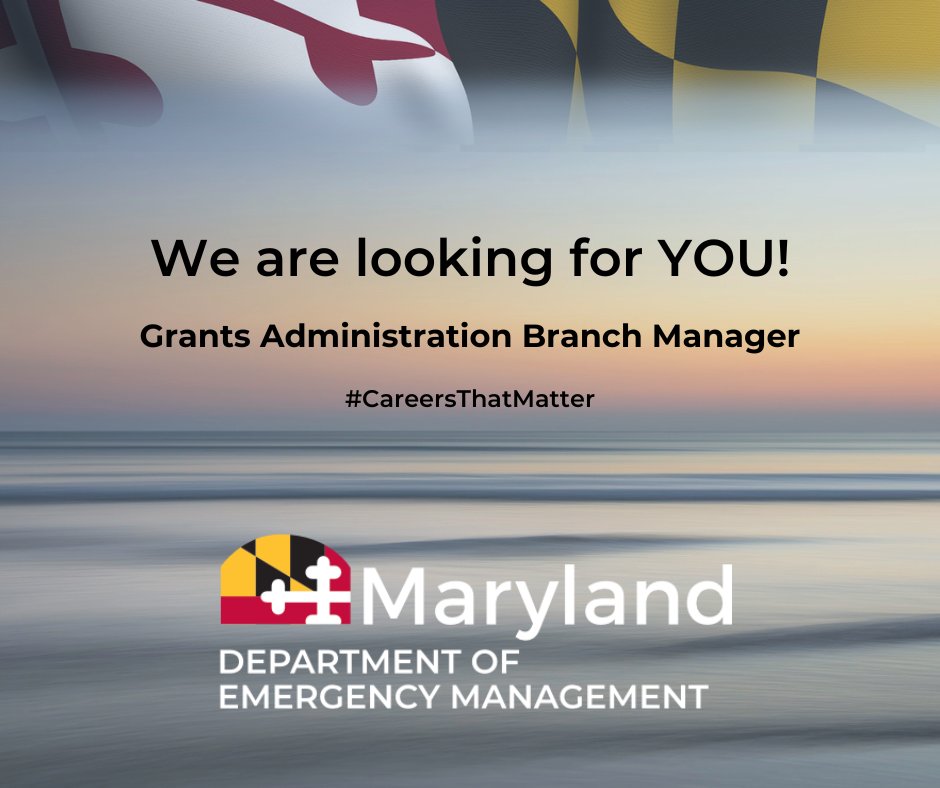 MDMEMA: Join Our Team!
We are currently hiring a Grants Administration Branch Manager. Apply here: bit.ly/FISCALSERVICES
Filing deadline is 5/29/2023.