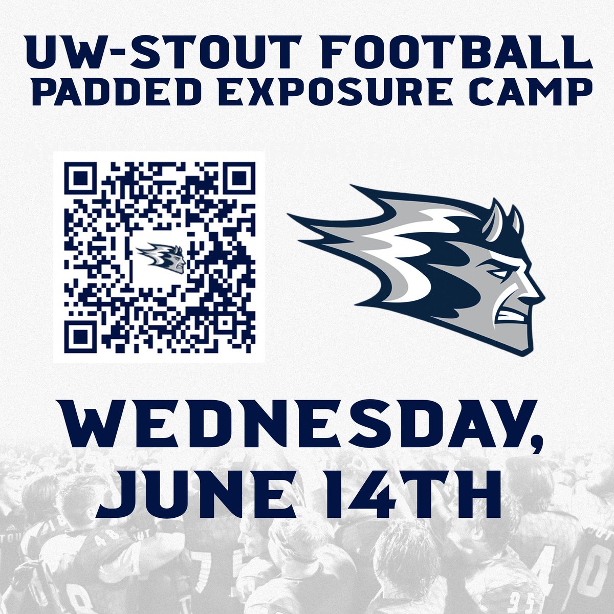 Recruits‼️Reminder to sign up for our Padded Exposure Camp. Scan the QR code or use the link below 👇 

football.uwstoutsportscamps.com/football-padde…