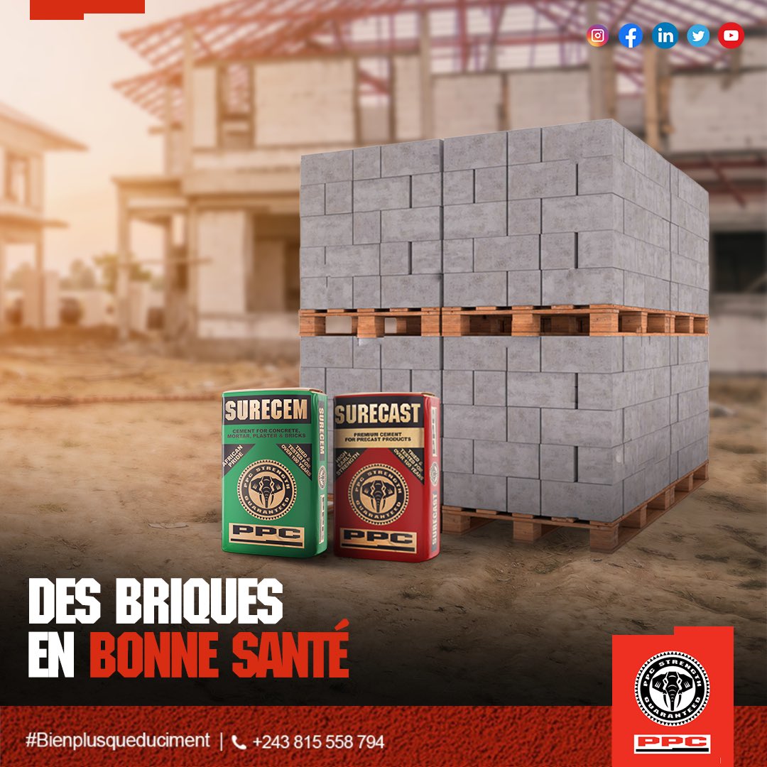PpcProduits's tweet photo. Pour obtenir des briques sûres et hors de perte, la qualité rime avec la solidité.
Bien plus que du ciment !
#Briques #Qualite #Solidite #Ciment #PPCRDC https://t.co/42dCy4T3Il