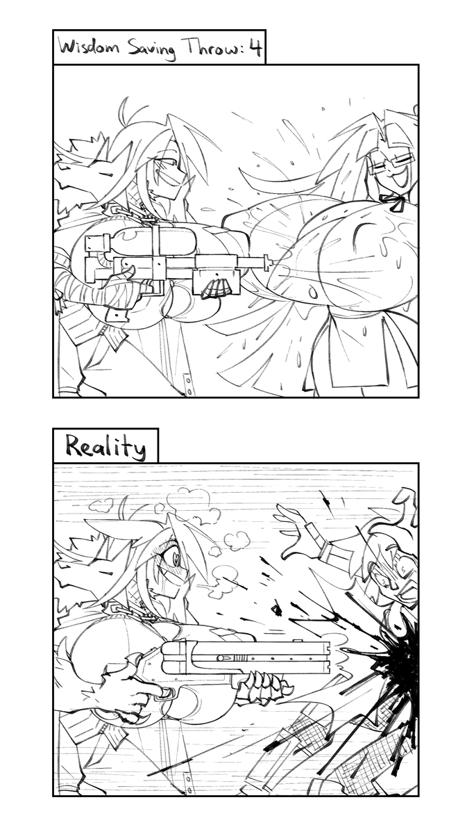 graphiteknight's tweet photo. I came up with some custom mechanic flavoring for Lass as a Blood Hunter in dnd: instead of Bloodlust, she has "Milklust". 🥛😍 The idea is Lass THINKS she's ripping girls' shirts open or squeezing boobs, but in reality she's disemboweling people and strangling them.  #paiGraph https://t.co/oWktMFT4pn