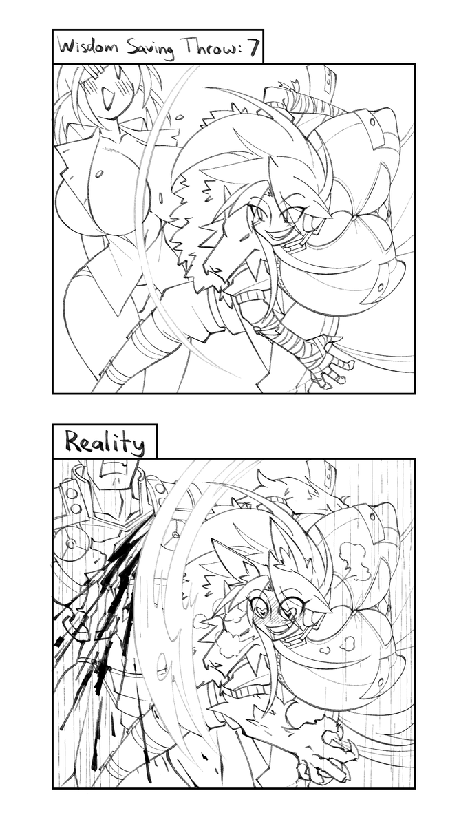graphiteknight's tweet photo. I came up with some custom mechanic flavoring for Lass as a Blood Hunter in dnd: instead of Bloodlust, she has "Milklust". 🥛😍 The idea is Lass THINKS she's ripping girls' shirts open or squeezing boobs, but in reality she's disemboweling people and strangling them.  #paiGraph https://t.co/oWktMFT4pn