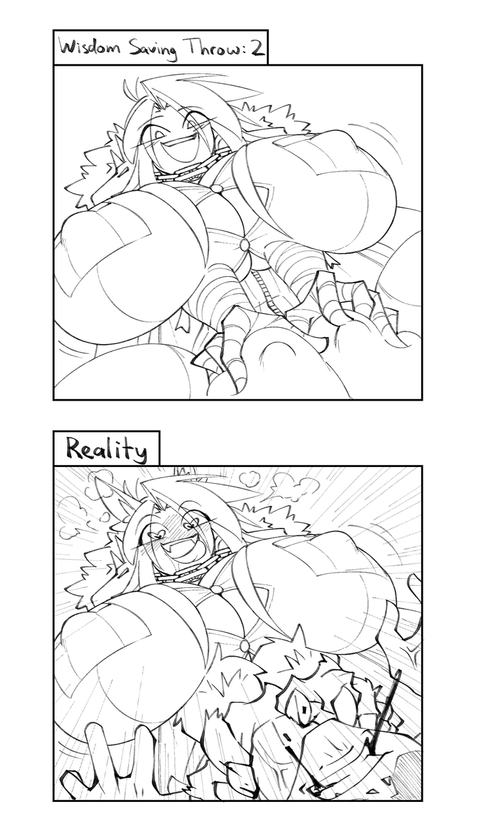 graphiteknight's tweet photo. I came up with some custom mechanic flavoring for Lass as a Blood Hunter in dnd: instead of Bloodlust, she has "Milklust". 🥛😍 The idea is Lass THINKS she's ripping girls' shirts open or squeezing boobs, but in reality she's disemboweling people and strangling them.  #paiGraph https://t.co/oWktMFT4pn