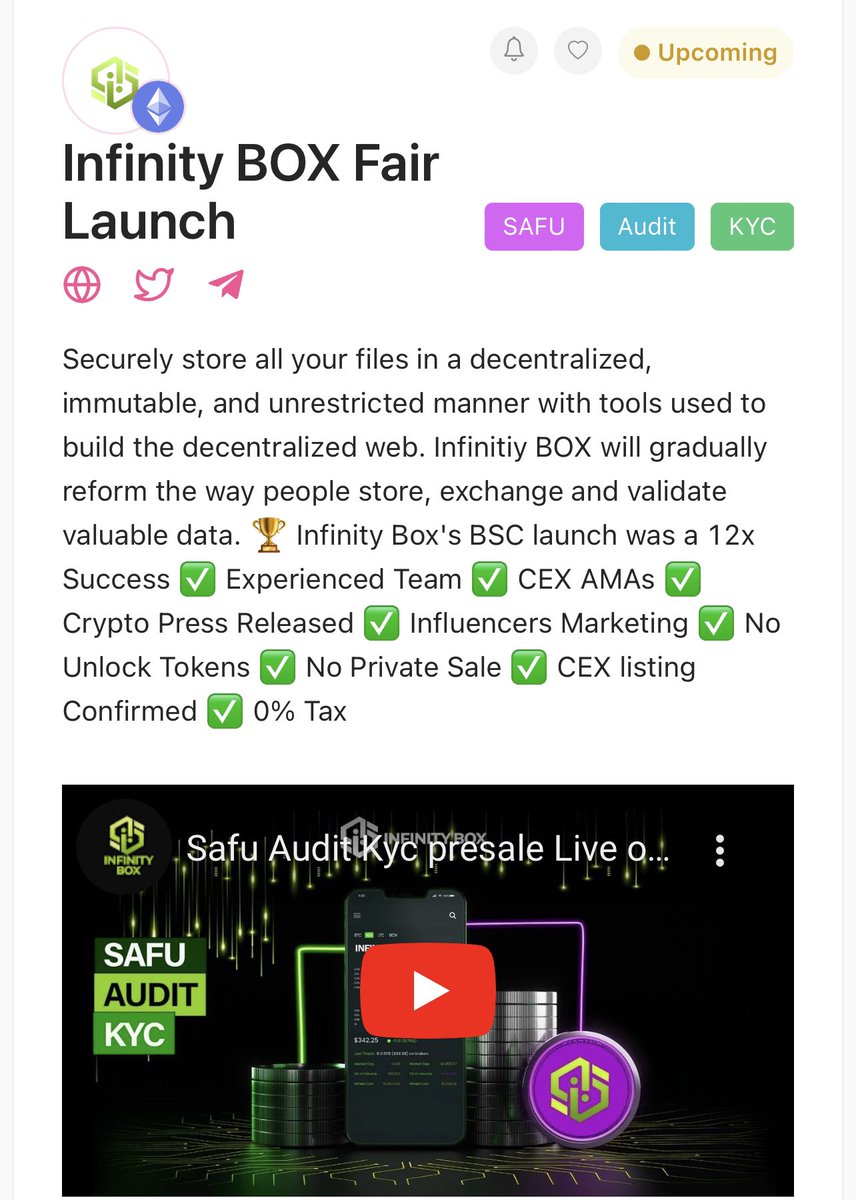 InfinityBox_'s tweet image. 🔥🗳️INFINITY BOX PRESALE- LIVE ON PINKSALE  🔥🚀

😊InfinityBox ETH presale :
pinksale.finance/launchpad/0x09…

Presale Ends on:17th May 13:00 UTC

✅KYC ✅ AUDIT ✅ SAFU