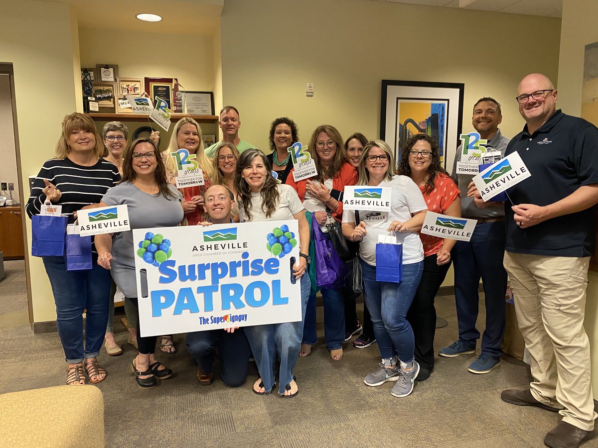 Surprise Patrol heading out to drop in at 125 businesses today in honor of Asheville Small Business Week and 125 years of building community through business #avlsmallbiz #avlchamber125