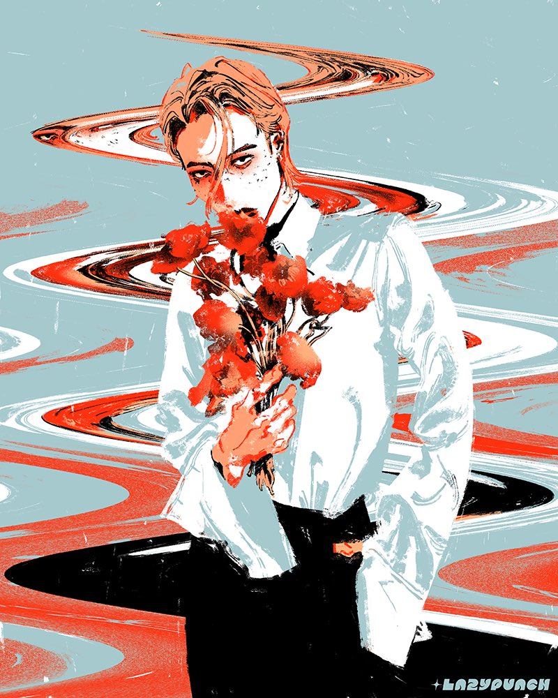 solo flower holding flower shirt white shirt holding red flower  illustration images