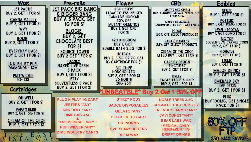 OTCvista's tweet photo. UNBEATABLE DEAL$๐ถโ๐ซ๏ธ๐
5/15 - 5/18
#WeekdayDeals #OTC #OffTheCharts #GetYourMindRight #Vista #SanDiego #California #CannabisCommunity #CannabisConnoisseur #cannabisindustry #DEALS https://t.co/1adTqr4uiX
