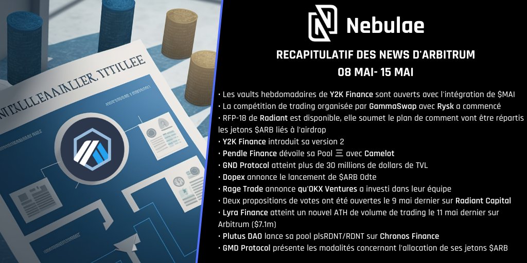 NebulaeVentures's tweet photo. [#THREAD] Pour commencer la semaine, voici un récapitulatif de l'actualité d' #Arbitrum de la semaine dernière ! 🔍

🧵⬇️

#ThreadNewsWeekly https://t.co/HqW1if3xWB