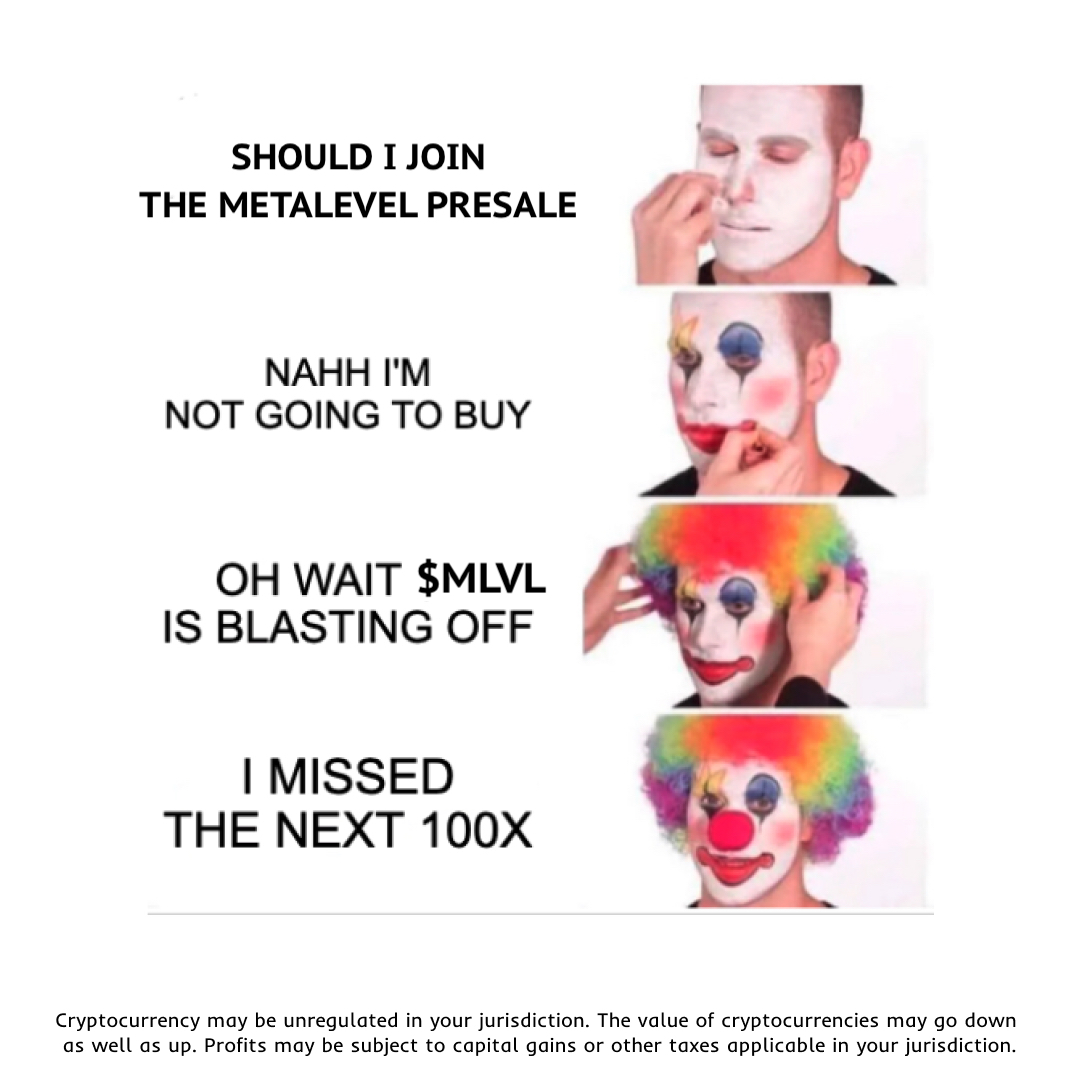 MetaLevelSystem's tweet image. Don’t be like this guy! 😂

You can buy $MLVL now or FOMO in later. 
The choice is yours! 😎

Our #Presale is selling out fast! 
You guys are amazing 💪 

Hurry and join the #Presale before the next price increase 🚀💎👉 metalevel-ai.com/presale

#Crypto #Web3 $PEPE $SPONGE $FLOKI