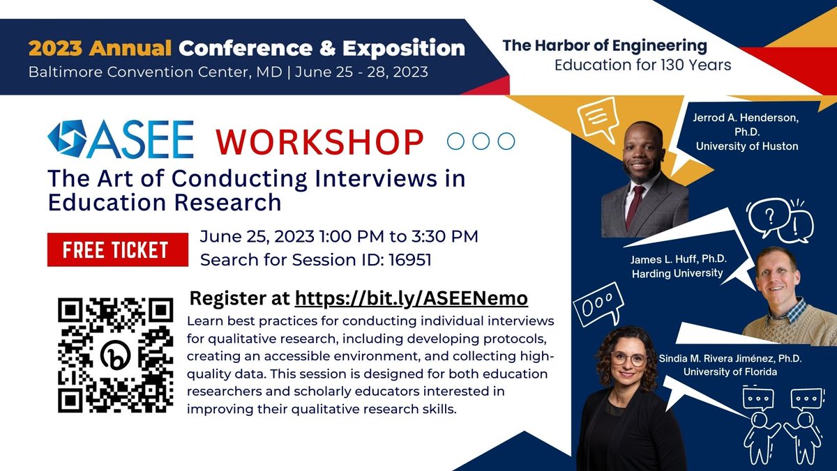 🎯 Are you a researcher or educator looking to improve your qualitative research skills? 📢Join our @ASEE_DC workshop 'The Art of Conducting Interviews in #EducationResearch' 🎓🎙️ @dr_jah_director @jameshuffBPI @NSF 🗓️ JUN 25 ⏰ 1:00 PM 🌐 bit.ly/ASEENemo