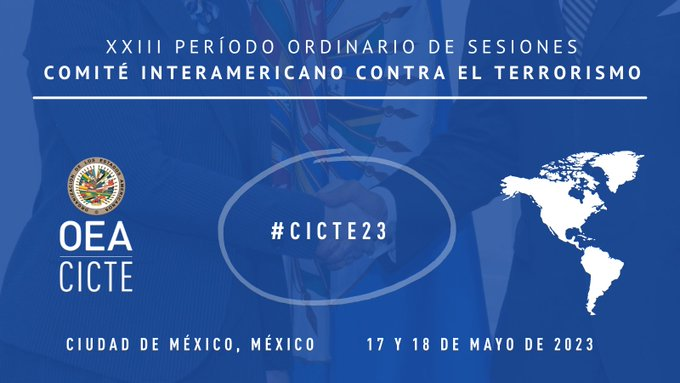 OEA_CICTE's tweet photo. Esta semana celebramos #CICTE23, la reunión anual de @OEA_CICTE que este año tiene lugar presencialmente en Ciudad de México🇲🇽, con eventos paralelos sobre #Seguridad y prevención del #Terrorismo que contaremos por aquí.

Más info👇 https://t.co/ZT5riOlTus https://t.co/MOFHU3rkcI