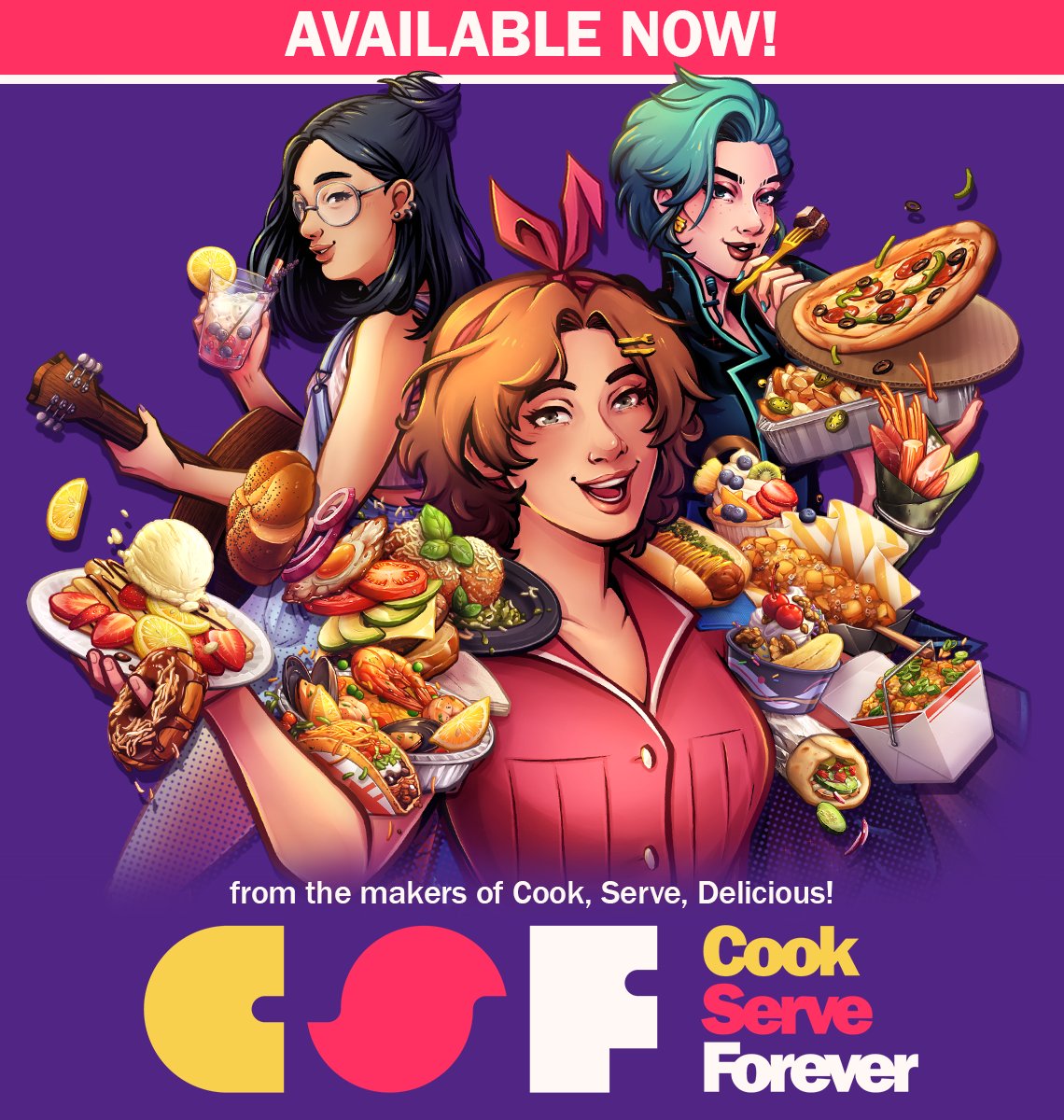 🥦🍓🍋 COOK SERVE FOREVER IS AVAILABLE NOW IN EARLY ACCESS! 🌭🍲🌯

Grab it this week for 10% off -- additional discounts are available for owners of our previous games via "complete the set" bundles on Steam!

store.steampowered.com/app/1928090/Co…