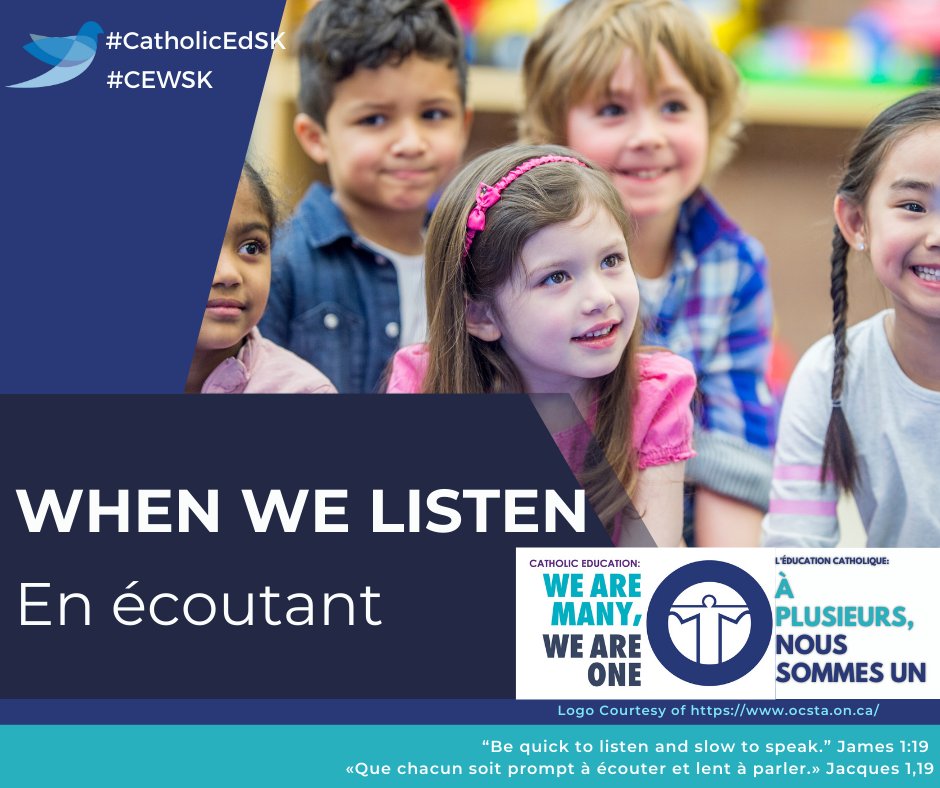 God created us to be unique. In our uniqueness comes many voices, many opinions, and many ideas. “You must understand this, my beloved: let everyone be quick to listen, slow to speak, slow to anger.” (James 1:19) #CEWSK #CatholicEdSK #WeAreManyWeAreOne
