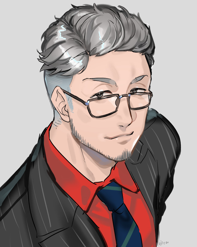 1boy male focus glasses solo necktie grey hair shirt  illustration images