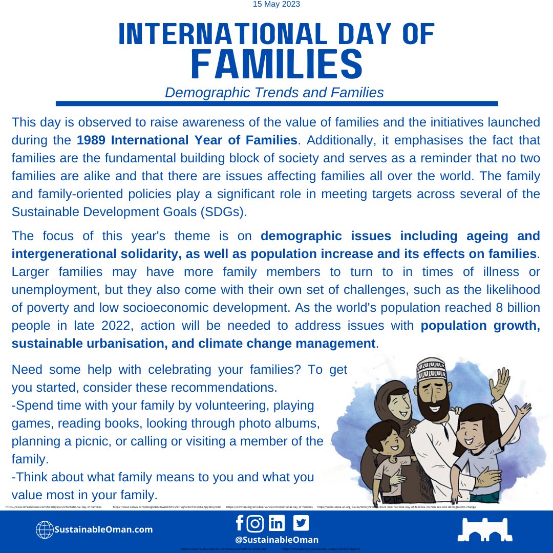 SustainableOman's tweet photo. It's a day to take a moment to reflect about how important your family is to you. Everyone you perceive to be family can be honoured and celebrated today, including those who are not blood relations!

#InternationalFamiliesDay https://t.co/zIOLL4sYX0