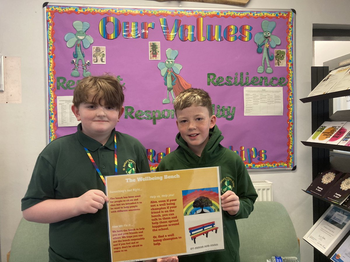 Well done to two of our Well-being MSPs who worked on creating a poster about our @LDLetsTalk bench to raise awareness and remind pupils what we use it for 🌈 #mentallyhealthyschool #pupilsleadinglearning