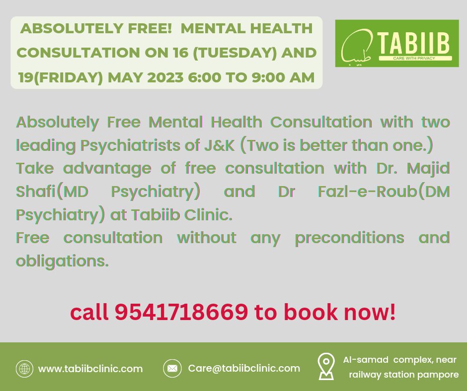 Tabiibcp's tweet photo. Free Mental health Consultation from leading Psychiatrists of valley! https://t.co/egitUaskwb