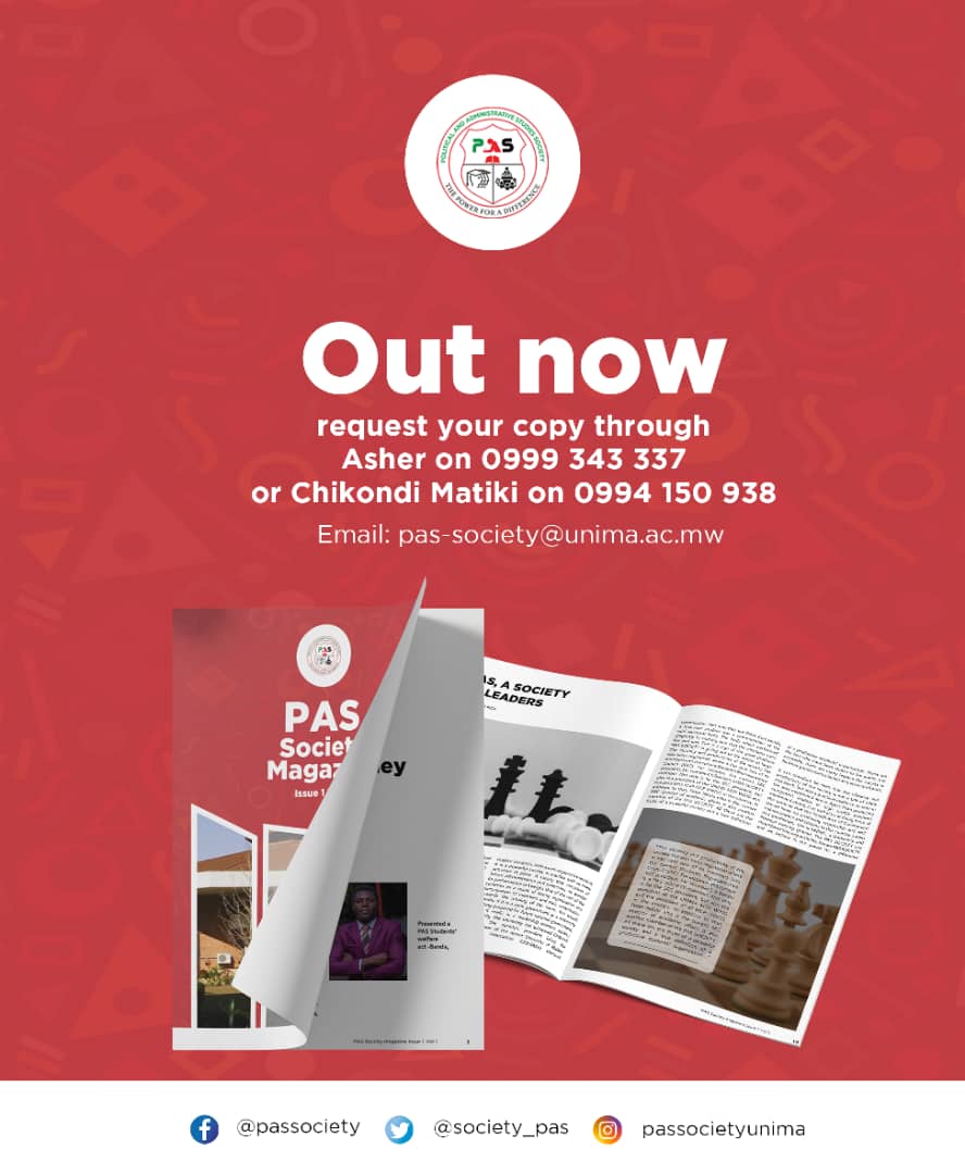 <a href="/society_pas/">PAS Society</a> Magazine out now. Get it from the mentioned details 😁😁 <a href="/pasdept_UNIMA/">Political &Administrative Studies Department UNIMA</a>
<a href="/EUinMalawi/">EU in Malawi 🇪🇺</a> 

#Proud_President
#Proud_Pioneer