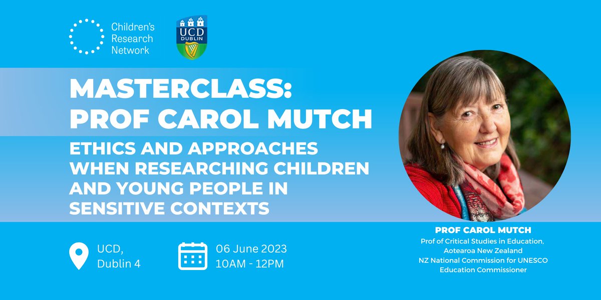 CRNINI's tweet photo. Interested in learning about how sensitive contexts like disasters and crises impact researching children and youths? Prof Carol Mutch will share her experiences in a free masterclass for CRN members on 6th June! New members welcome, click the link in bio for more details! https://t.co/px65SI5Za0