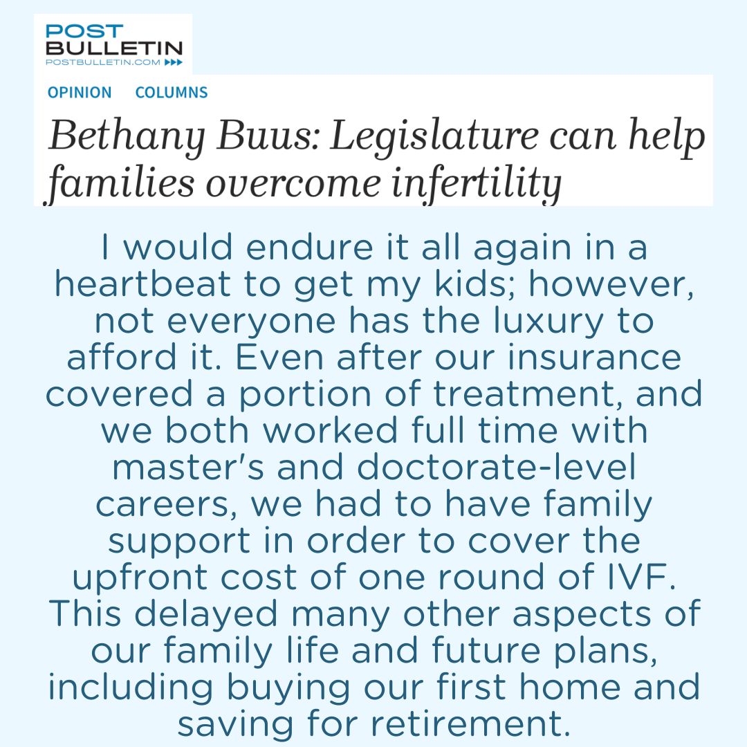 ResolveMidwest's tweet image. #mnleg Please include the fertility insurance provision in the final HHS bill. No budget impact and it will help so many yearning to be parents. 🧡

@TinaLiebling @mhwiklund @SenateDFL @mnhouseDFL @resolveorg @BldgFamilies4MN