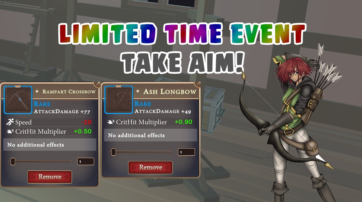 Our in game Take Aim Event is live, Archer voters won the poll! 🎯

Players can choose to craft the rare Ash Longbow, or the Rare Ramparts Crossbow. Choose wisely, both will be key in expanding your city ⚔️

#p2e #BlockchainGaming #indiegame #Play2Earn