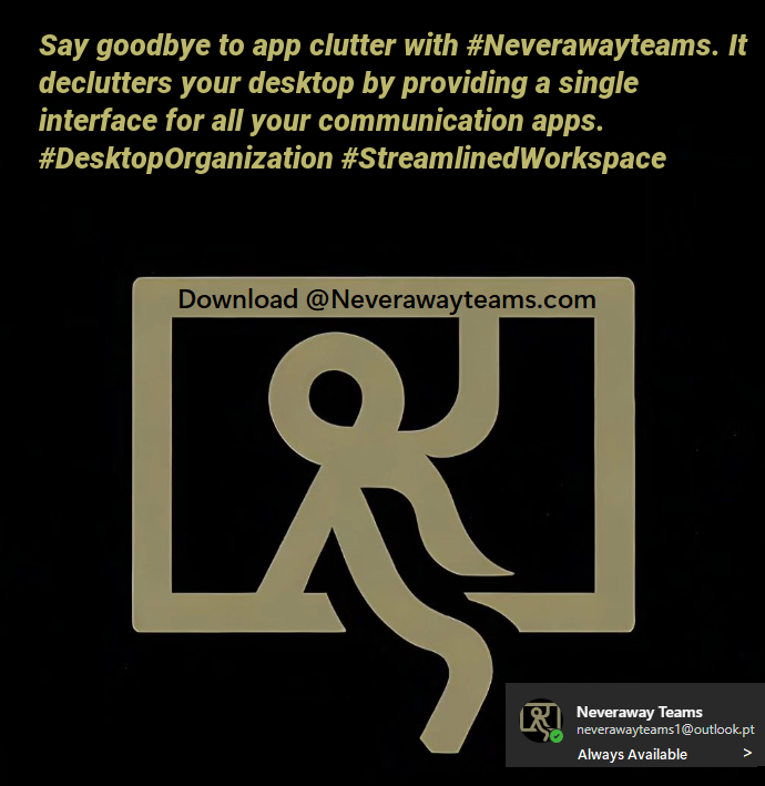 away_anti's tweet image. Say goodbye to app clutter with #Neverawayteams. It declutters your desktop by providing a single interface for all your communication apps. #DesktopOrganization #StreamlinedWorkspace