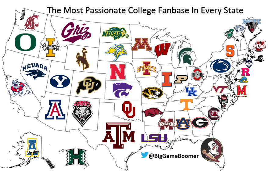 BigGameBoomer's tweet image. The Most Passionate College Fanbase In Every State