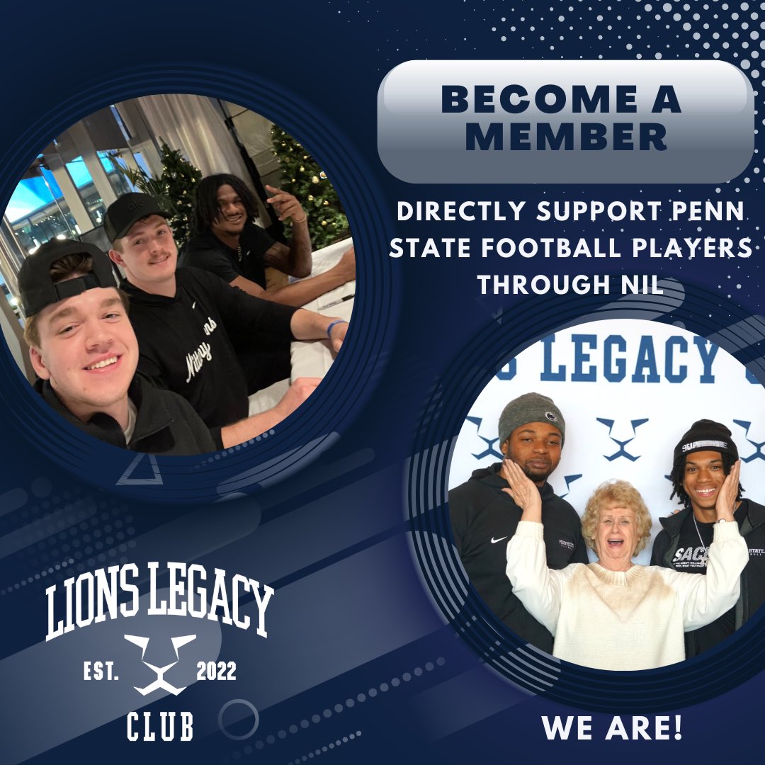 I’m proud to be working with Lions Legacy Club to make an impact beyond the field! 🦁 YOU can directly support PSU football players by following @lionslegacyclub to learn more and get involved 🏈 We Are!